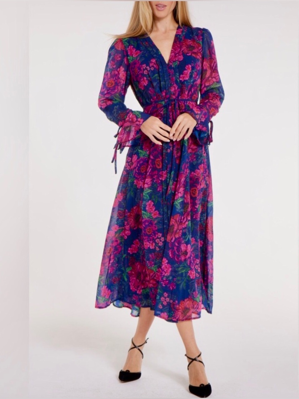 Hermoza /Cristina - Floral Chiffon Maxi Dress - Sz. M- New With Tags - $298
